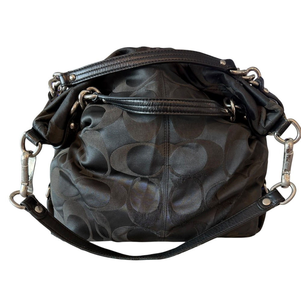 Coach Brooke Vintage Brown Black Signature Sateen Hobo Satchel Bag C pattern